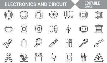 Editable stroke electronics tool icons for innovation, science, and hardware design