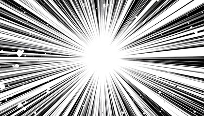 Abstract black and white image depicting lines radiating from a central white point, creating a sense of speed and explosive energy