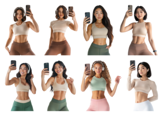 PNG Diverse fitness selfies showcase empowerment, element set on transparent background