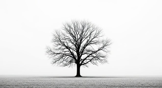 Solitary Tree Standing Stark Against a White Sky