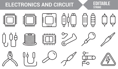 Circuit and electronics outline vector icons for digital and hardware design