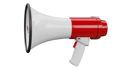 Red and white megaphone on a black background bullhorn