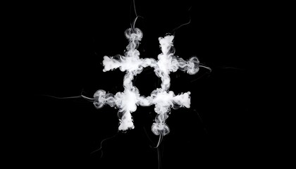 Abstract depiction of a central shape created with smoke on a black background, with subtle, wispy tendrils extending outward