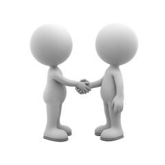 Handshake between 3D humanoid figures on transparent background
