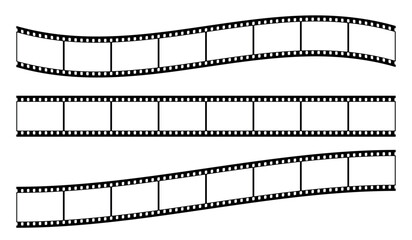 Film strip frame and border set. Movie or photo negative in seamless black vector style. Isolated on white background for cinema and photography design.