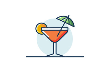 cocktail glass with umbrella garnish icon stylish design
