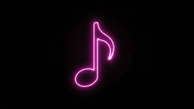 Vibrant neon pink musical eighth note glows dynamically in the darkness, perfect for creative projects and modern design themes
