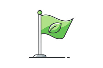 Eco flag icon on pole with leaf symbol detail