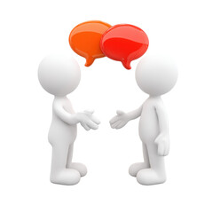 Handshake and speech bubbles: 3D figures on transparent background