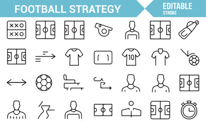 Sports coaching vector icon set showing football strategy and game planning