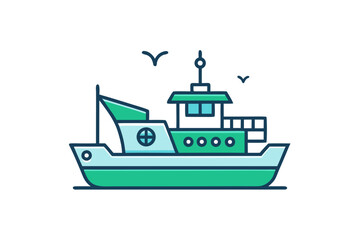 Obraz premium Minimal fishing boat icon sustainable ocean marine symbol