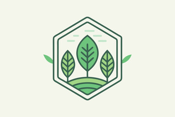 Forest conservation badge icon with tree leaf design