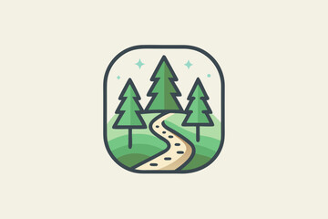 Eco friendly forest trail icon with subtle foot markings