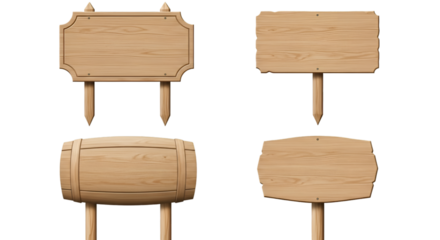 Set Of Four Wooden Signboards With Different Shapes