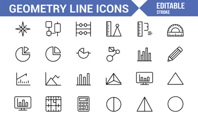 Educational geometry outline icons collection for math and learning design
