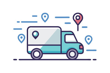 Package delivery van route icon minimalist modern line art