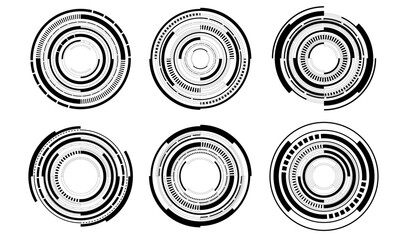 Set of sci fi black circle user interface elements technology futuristic design modern creative on white background vector