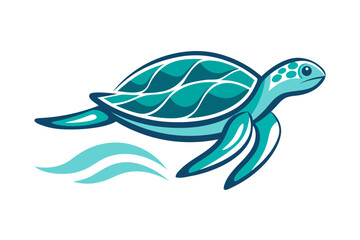 Sea turtle swimming with subtle wave water lines