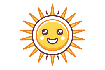 Smiling sun face with radiant circular rays around outside