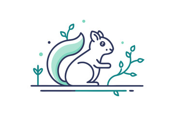 Obraz premium Squirrel on branch minimalist line art nature illustration