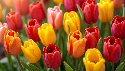 Fototapeta premium Red, Yellow, and Orange Tulips
