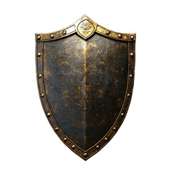 a gold shield with a textured edge isolated on transparent background.