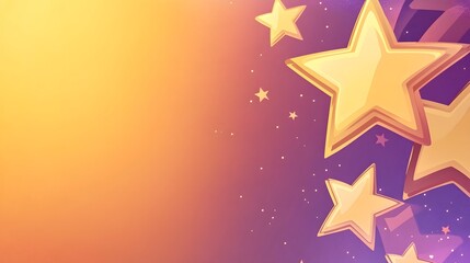 Obraz premium Shiny gold stars on a purple gradient background for celebration and decoration