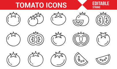 Vector outline tomato icons for agriculture, harvest, and fresh produce concepts