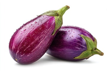 two eggplants isolated on a white background, studio shot, Generative AI.