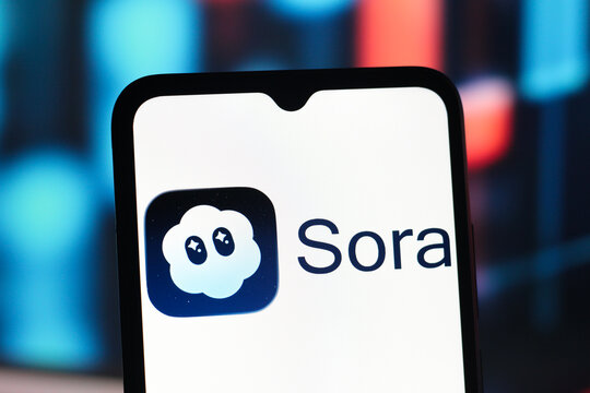 In this photo illustration, the Sora app logo is seen displayed on a smartphone screen. It is a video generation tool from text developed by OpenAI.