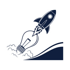 Idea Rocket Launch Icon. Startup Innovation and Creative Success Vector