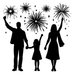 Happy family walking together silhouette