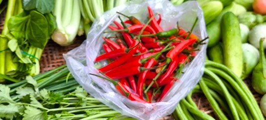 Red chili peppers are used in spicy dishes.
