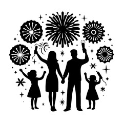 Happy family walking together silhouette
