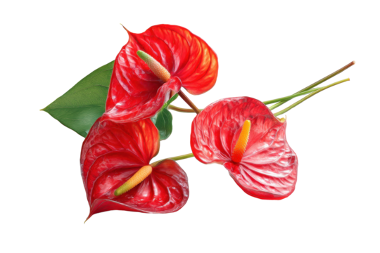 Red anthurium flowers on transparent background