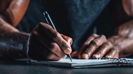 Sports psychology training concept with athlete writing in notebook for mental preparation, motivation, tracking goals, and enhancing performance