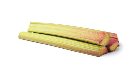 Fresh ripe rhubarb stalks isolated on white
