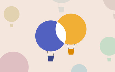 Two hot air balloon circle overlap each other, company equity merge concept illustration
