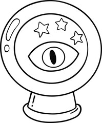illustration halloween magic crystal ball of predictions hand drawn outline concept