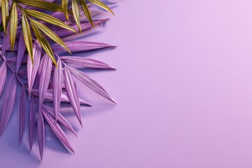 Purple and gold leaves cascading across a lavender background, with copy space