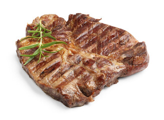Delicious grilled beef steak with rosemary isolated on white