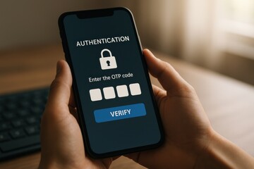 Mobile Device Displaying Authentication Screen with OTP Code Entry and Verification Button