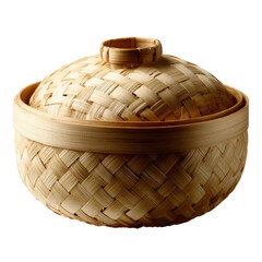 Handcrafted bamboo steamer basket with lid, flat icon style
