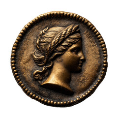 Macro shot of an antique Roman bronze coin featuring a female profile, vector graphic