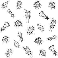 seamless vector pattern with fast food and drinks coffee