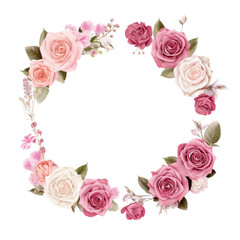 set of roses and flowers floral wreath isolated on transparent background.