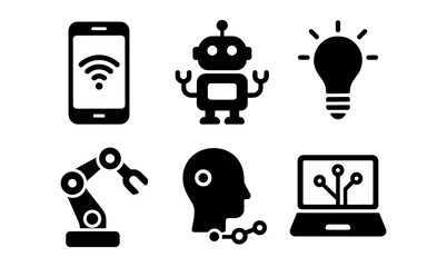 Futuristic robotic innovation icons set for tech design and branding