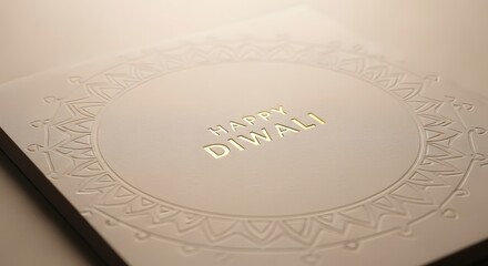 Close-up of a Diwali greeting card with embossed decorative design and text.