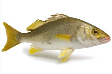 Yellow croaker fish against a white backdrop.