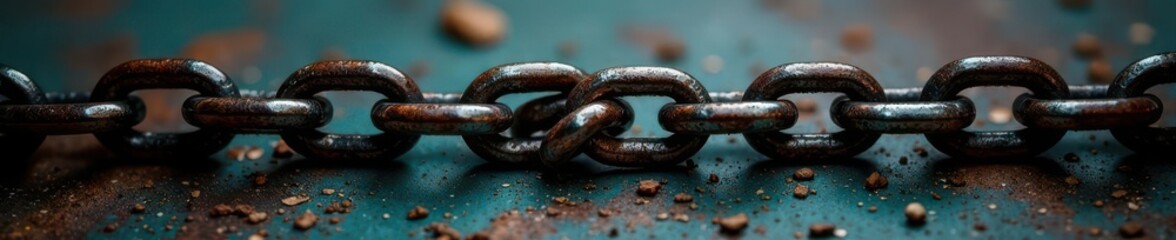 Fototapeta premium Crossed metal chains, distressed leather; moody lighting , erotic, leather